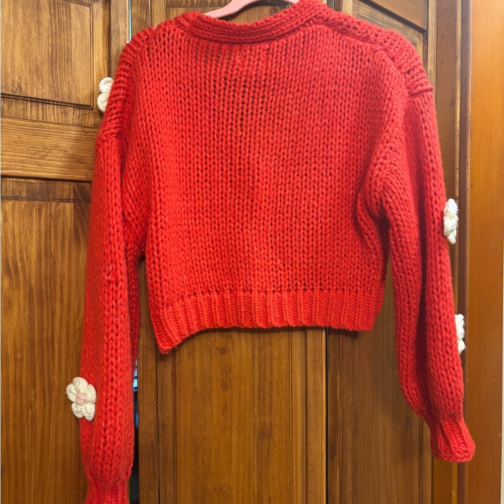 Luna Ivy Cozy Red Floral Knit Cardigan - Picture 7 of 7